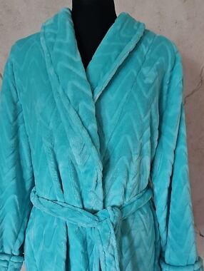 Sleep Chic Blue Mint Plush Belted Bath Robe Women's Petite Large